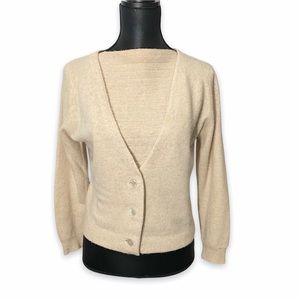 Vintage Cashmere Sweater Medium Beige Faux Collar